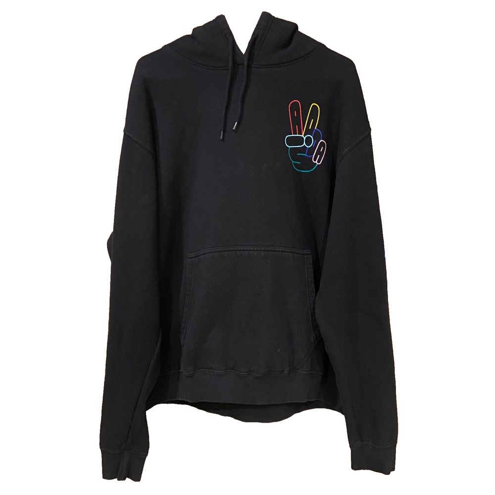 adidas Originals Hoodie Men's XL Black Peace Logo Pullover Hooded Sweatshirt GUC